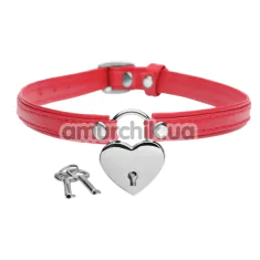 Нашийник з замочком Master Series Heart Lock, червоний - Фото №1