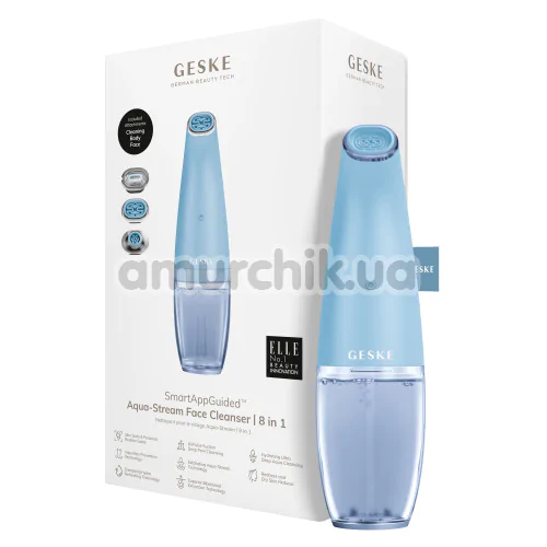 Устройство для очищения кожи лица Geske Aqua-Stream Face Cleanser 8 in 1, голубое