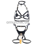 Комплект Lockink Sevanda Queen Sheba Set, черно-золотой: портупея + страпон-гартеры + фаллоимитатор - Фото №1