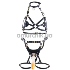 Комплект Lockink Sevanda Queen Sheba Set, черно-золотой: портупея + страпон-гартеры + фаллоимитатор - Фото №1