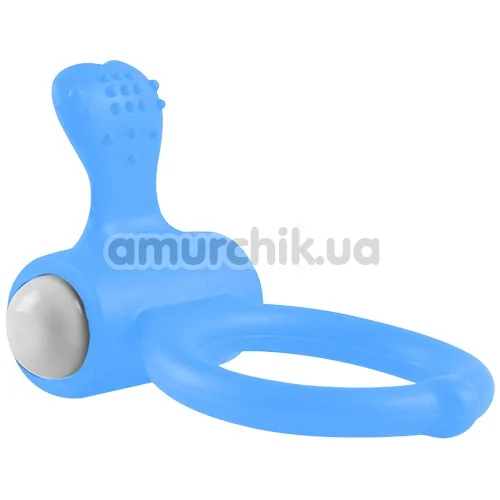 Виброкольцо Power Clit Cockring Heart, голубое