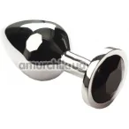 Анальная пробка с черным кристаллом SWAROVSKI Silver Black Diamond Middle, серебряная - Фото №1
