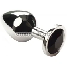 Анальна пробка з чорним кристалом SWAROVSKI Silver Black Diamond Middle, срібна - Фото №1