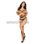 Комплект Obsessive Bra Velle, чорний: бюстгальтер + трусики-стрінги + корсет - Фото №1