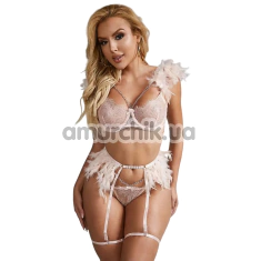 Комплект Star Night Sensual Feather & Chains, розовый: бюстгальтер + трусики-стринги + пояс для чулок + гартеры - Фото №1