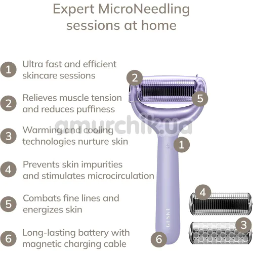 Массажер-роллер для лица и тела с микроиглами Geske MicroNeedle Face & Body Roller 8 in 1, сиреневый