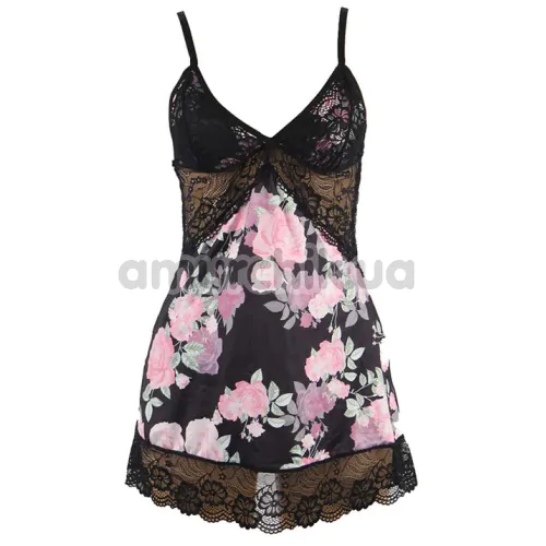 Комплект Star Night Floral Mesh Set, черный: пеньюар + трусики-стринги