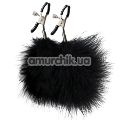 Затискачі для сосків з чорними пір'ячком Fantasy Fetish Nipple Clamps, срібні - Фото №1