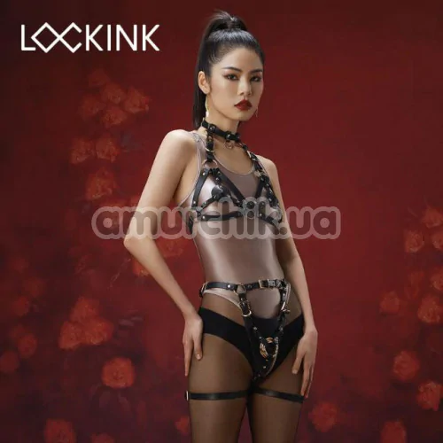 Комплект Lockink Sevanda Queen Sheba Set, черно-золотой: портупея + страпон-гартеры + фаллоимитатор