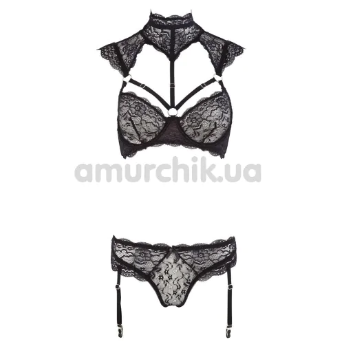 Комплект Cottelli Collection Lingerie 221315012, чорний: бюстгальтер з коміром + трусики-стрінги