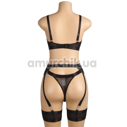 Комплект Star Night Lace Underwire, чорний: бюстгальтер + пояс для панчіх + трусики-стрінги