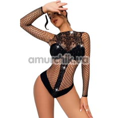 Боди Star Night Lace & Fishnet Rhinestone Bodysuit, черное - Фото №1