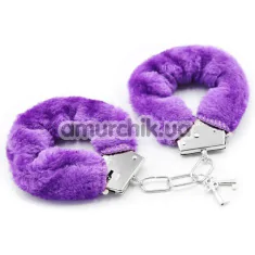 Наручники с фиолетовым мехом DS Fetish Handcuffs, серебряные - Фото №1