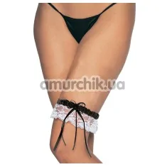 Підв'язка Satin Lace Garter W / Bow, чорно-біла - Фото №1