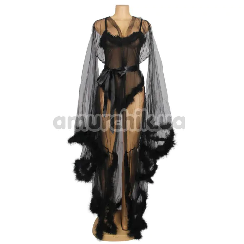 Комплект Star Night Sensual Feather Night Set, чорний: боді + пеньюар