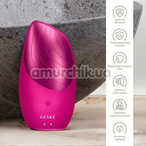Ультразвуковая щетка для лица Geske Sonic Thermo Facial Brush 6 in 1, ярко-розовая