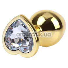 Анальная пробка с прозрачным кристаллом Matrix Mont Clear Heart Gem Plug M, золотая - Фото №1