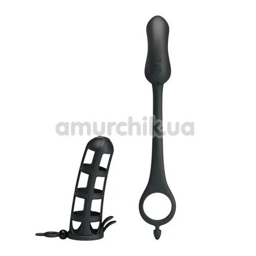 Вибростимулятор простаты с насадкой на пенис Pretty Love Hercules Penis Sheath 26231, черный