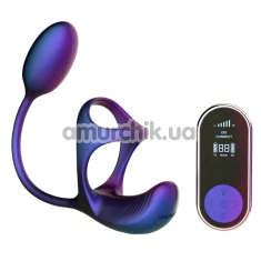 Анальна пробка з вібрацією та ерекційним кільцем Hueman Halo Orbit, фіолетова - Фото №1