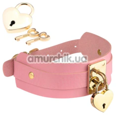 Ошейник с золотым замочком Kinky Diva Collar Me! Heart-Lock-Key Collar, розовый - Фото №1
