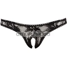 Трусики-стринги кружевные Crotchless String, черные - Фото №1