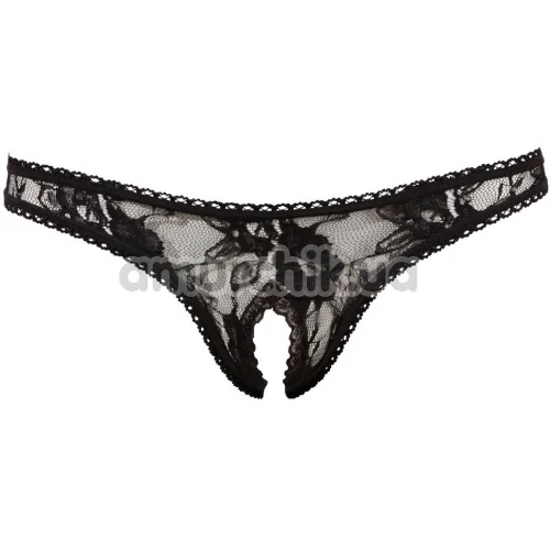 Трусики-стрінги мереживні Crotchless String, чорні - Фото №1