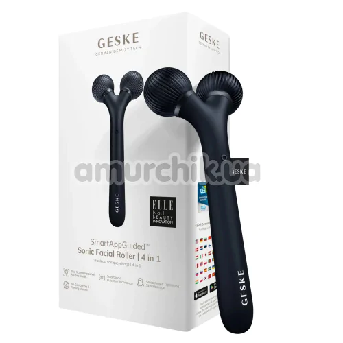 Ультразвуковий масажер для обличчя Geske Sonic Facial Roller 4 in 1, чорний