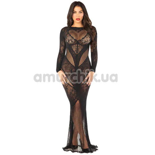 Платье Leg Avenue Lace and Net Bodycon Gown, черное - Фото №1