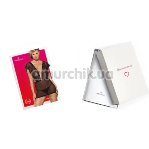 Комплект Obsessive Merossa Chemise, чёрный: пеньюар + трусики-стринги