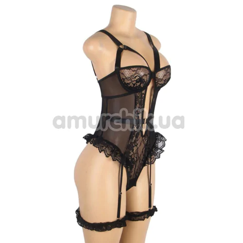 Боди с подвязками Star Night Mesh & Lace Garter Teddy, черное