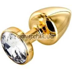 Анальная пробка с прозрачным кристаллом SWAROVSKI Anni Round T1, золотая - Фото №1