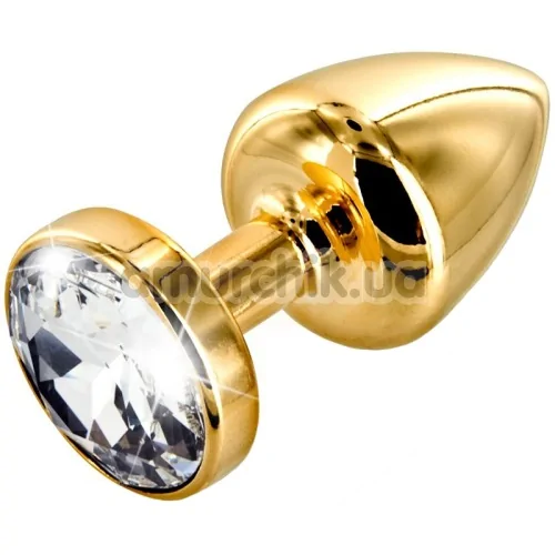 Анальна пробка з прозорим кристалом SWAROVSKI Anni Round T1, золота - Фото №1