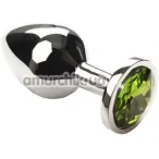 Анальная пробка с зеленым кристаллом SWAROVSKI Silver Chrysolite Middle, серебряная - Фото №1