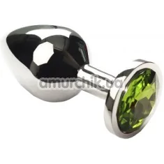 Анальна пробка із зеленим кристалом SWAROVSKI Silver Chrysolite Middle, срібна - Фото №1