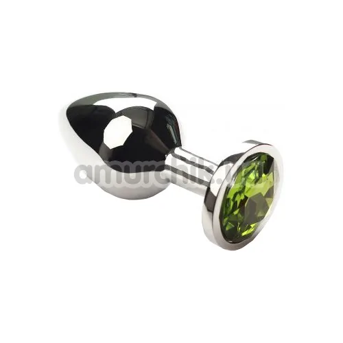 Анальная пробка с зеленым кристаллом SWAROVSKI Silver Chrysolite Middle, серебряная