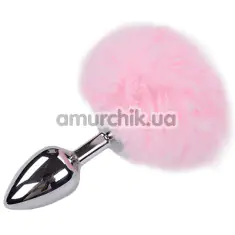 Анальная пробка с розовым хвостиком Alive Anal Pleasure Metal Anal Fluffy Plug M, серебряная - Фото №1