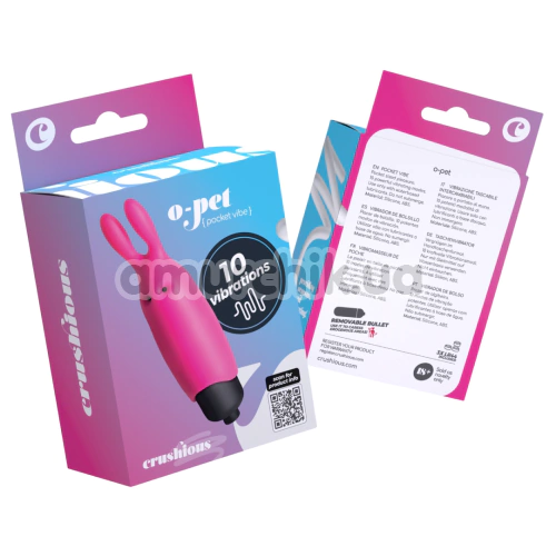 Клиторальный вибратор Crushious O-Pet Pocket Vibe Bunny, розовый