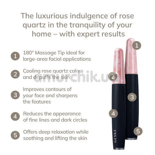 Ручка-масажер для обличчя Geske Rose Quartz Depuffing Pen 6 in 1, чорний