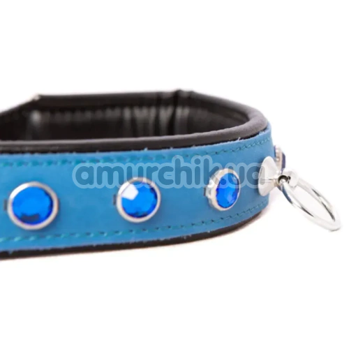 Ошейник DS Fetish Leather Collar Jewel, голубой