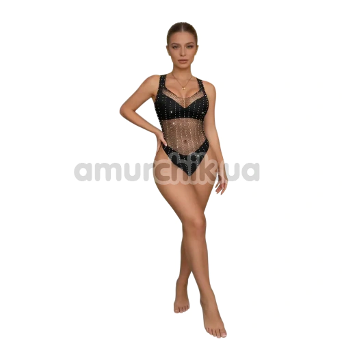 Боди Star Night Mesh Rhinestone Lines Bodysuit, черное