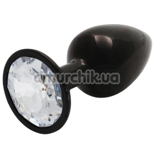Анальна пробка з прозорим кристалом Ouch! Metal Butt Plug Small, чорна - Фото №1