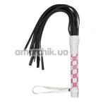Плеть VIP Leather Flogger, бело-розовая - Фото №1