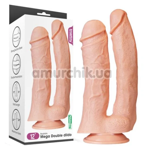 Двойной фаллоимитатор LoveToy Mega Double Dildo 12, телесный