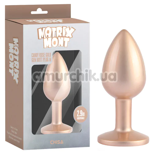 Анальная пробка с прозрачным кристаллом Matrix Mont Candy Rose Gold Gem Metal Plug M, золотая