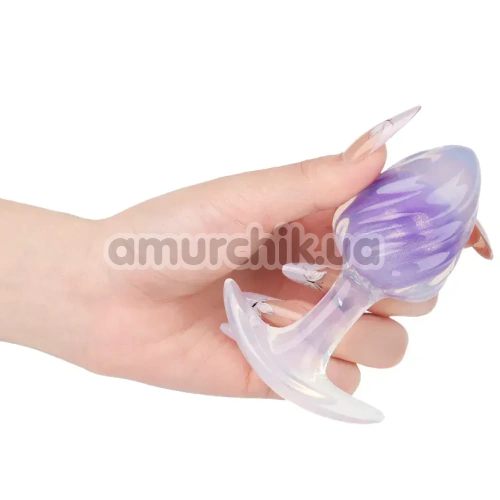 Анальная пробка Univibe Glow-In-Dark Ribbed S, фиолетовая