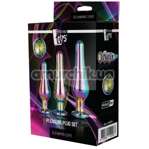 Набір з 3 анальних пробок з мультикольоровим кристалом Gleaming Love Pleasure Plug Set, мультикольоровий