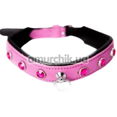 Нашийник DS Fetish Leather Collar Jewel, рожевий - Фото №1
