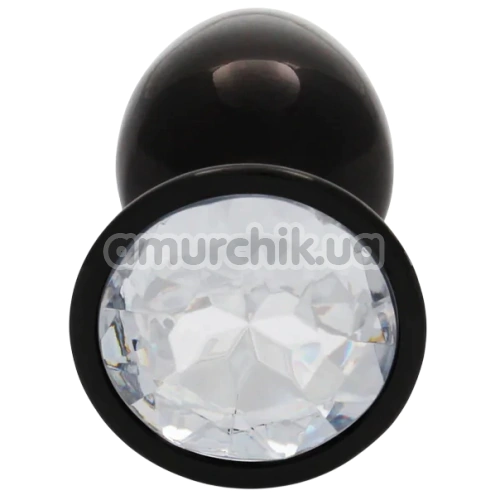 Анальна пробка з прозорим кристалом Ouch! Metal Butt Plug Small, чорна
