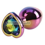 Анальная пробка с радужным кристаллом Matrix Mont Rainbow Heart Butt Plug M, радужная - Фото №1