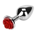 Анальная пробка с красной розочкой Loveshop Flower, серебряная - Фото №1